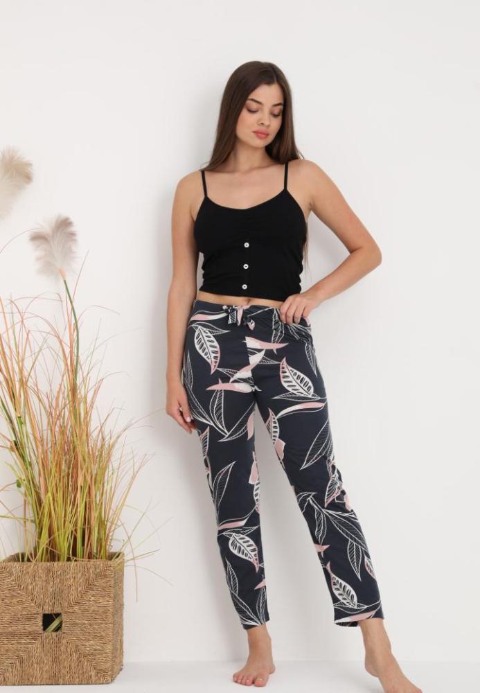 Pantaloni de Pijama Dama ,Culoare Bleumarin cu Roz,Engros
